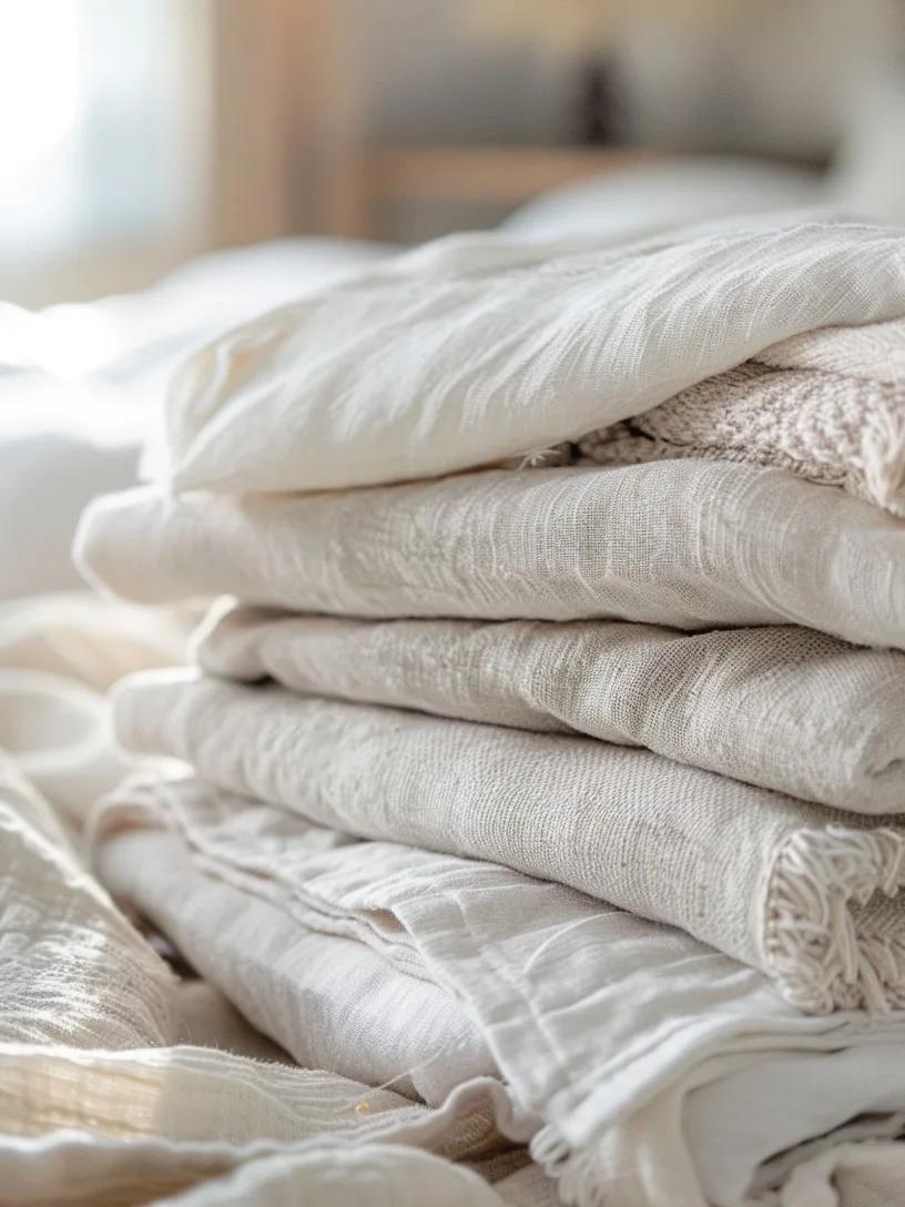 Veropalazzo a pile of soft beautiful textiles in white and be 524e250c ad4a 48bb 93e6 f413db656000